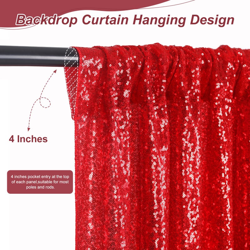SoarDream Party Backdrop Curtains 2 Panels 2ftx8ft Red Sequin Backdrop Sparkly Glitter Fabric Backdrop Birthday Wall Decoration - Image 4